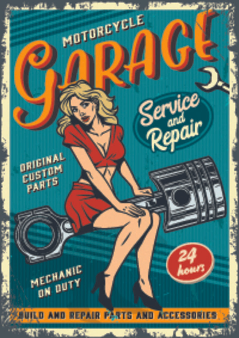 Affiche pin-up garage mécanique