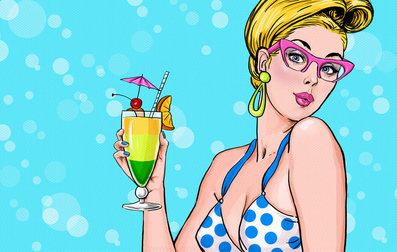 Dessin Charmante femme blonde vintage avec un cocktail