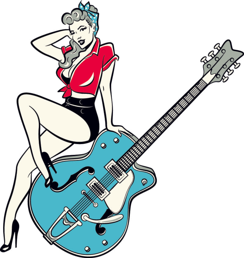 Pin-Up glamour avec une guitare style Rockeur