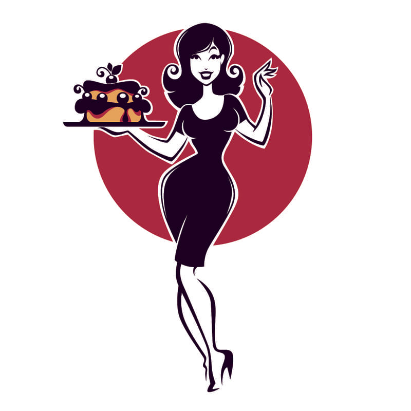 Dessin femme pin-up avec un gateau