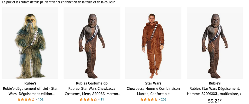 voir les costumes de chewbacca sur Amazon