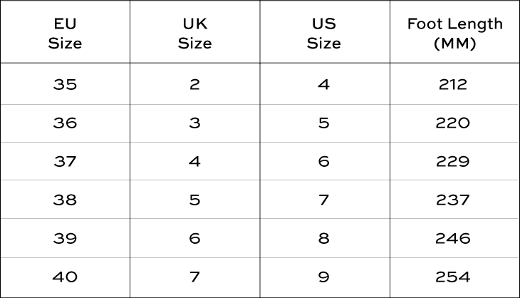LYN Shoes Size Guide