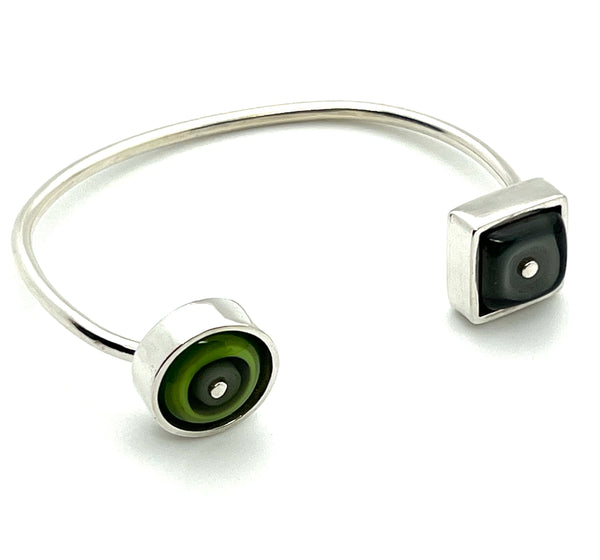 Offset Diamond Shape Cuff Bracelet in Mint Green, Turquoise, and Steel –  Kristin Perkins Glass Jewelry