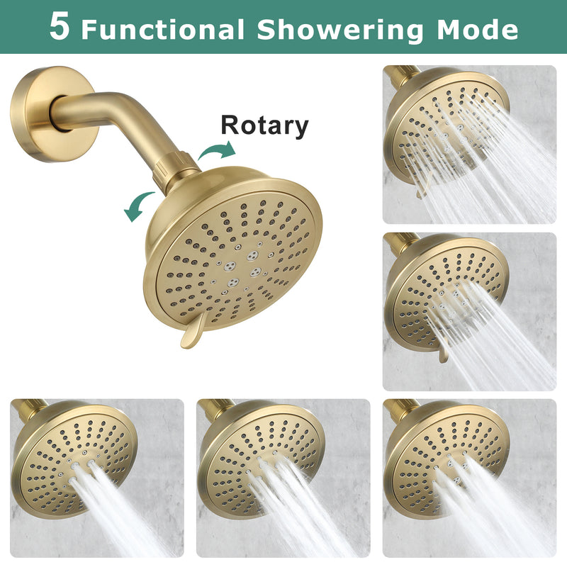 PARLOS Shower System, Brushed Gold Shower Faucet Set with Tub Spout(Valve Included), 5-Setting Mode Shower Head and Tub Spout with Diverter, Multi-Function Wall Mounted Shower Bathtub Combo, 1436908