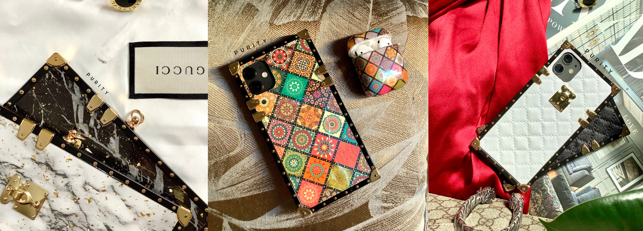 Marble square phone cases, colorful square phone cases and white leather square phone cases by PURITY