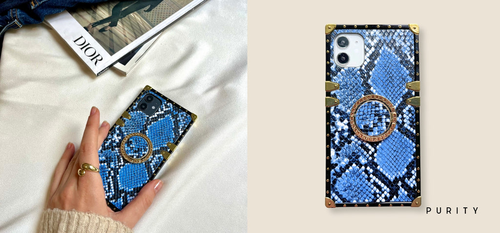 "BLUE RATTLESNAKE" IPHONE 13 CASE (SNAKESKIN PHONE CASE)