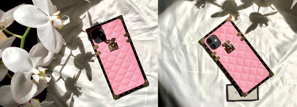Pink Leather Square Phone Case by PURITY