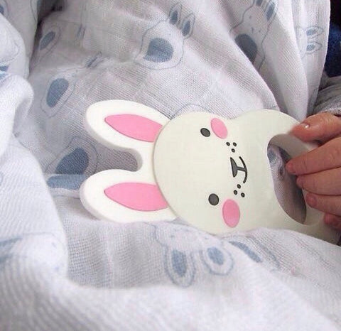 bo bunny teething toy and muslin blanket 