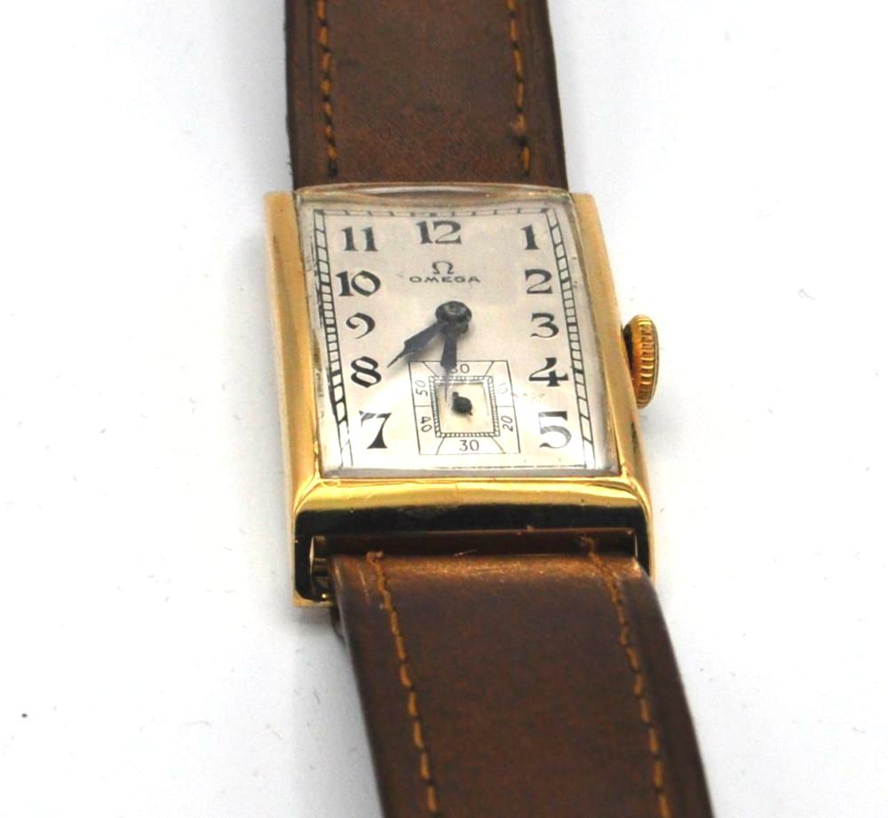 1936 Omega Art Deco Style Rectangular Watch with Arabic Dial in 18ct G ...