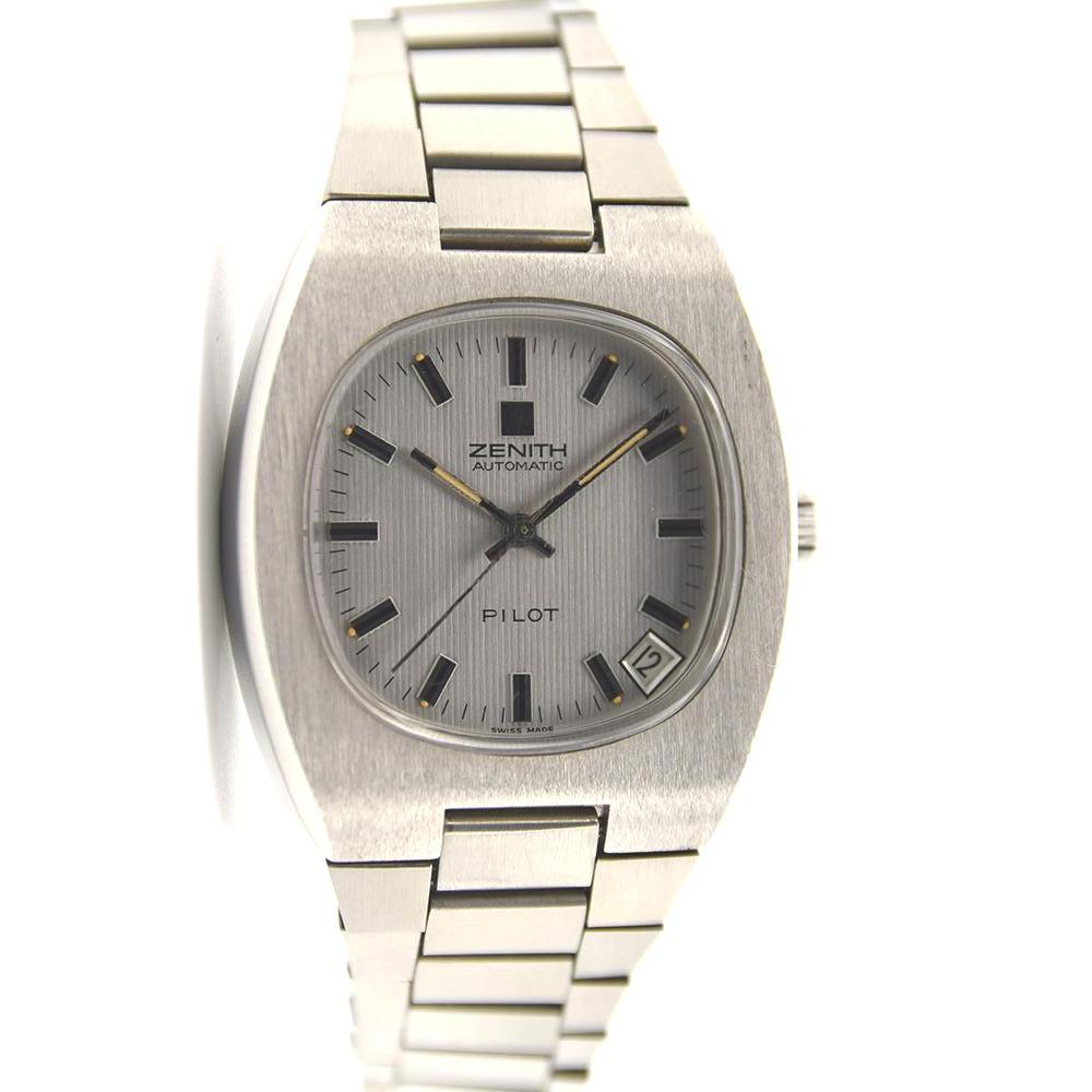 1970s NOS Zenith stainless steel Automatic Pilot Integrated Bracelet g |  Antique Watch Co