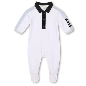 BOSS Boys Navy Blue Velour Monogram Babygrow & Hat Set