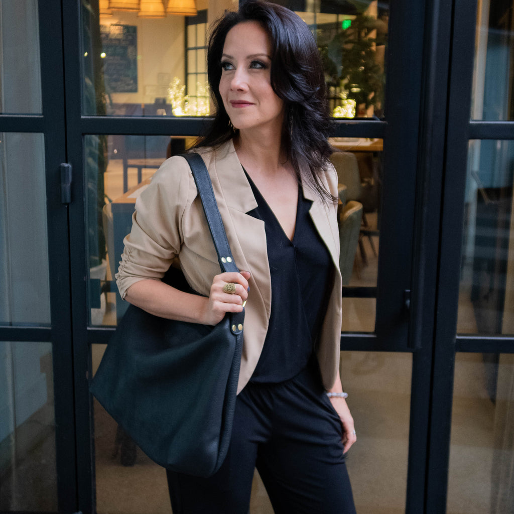 The Black Leather Hobo by Kerry Noël is the most classic of all our luxury leather handbags hand crafted from beautiful full grain natural leather.