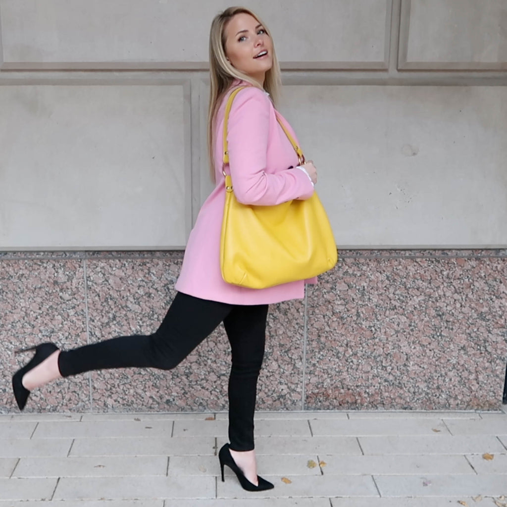 The Perfect Yellow Hobo bag by Kerry Noël is the ideal luxury leather hobo to match with your cutest outfit!
