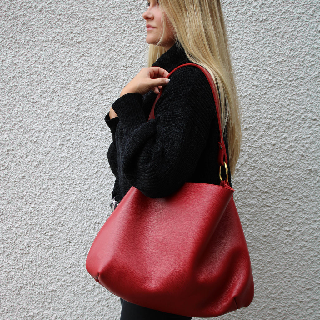 This bright red leather Hobo by Kerry Noël is the perfect shoulder bag for a casual day out with the ladies!