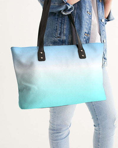 Ombre Canvas Tote Bag With Leather Handles Ocean Blue Ready 