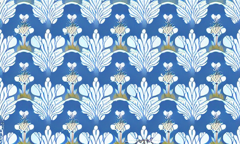 Motif fleurs blanches fond bleu