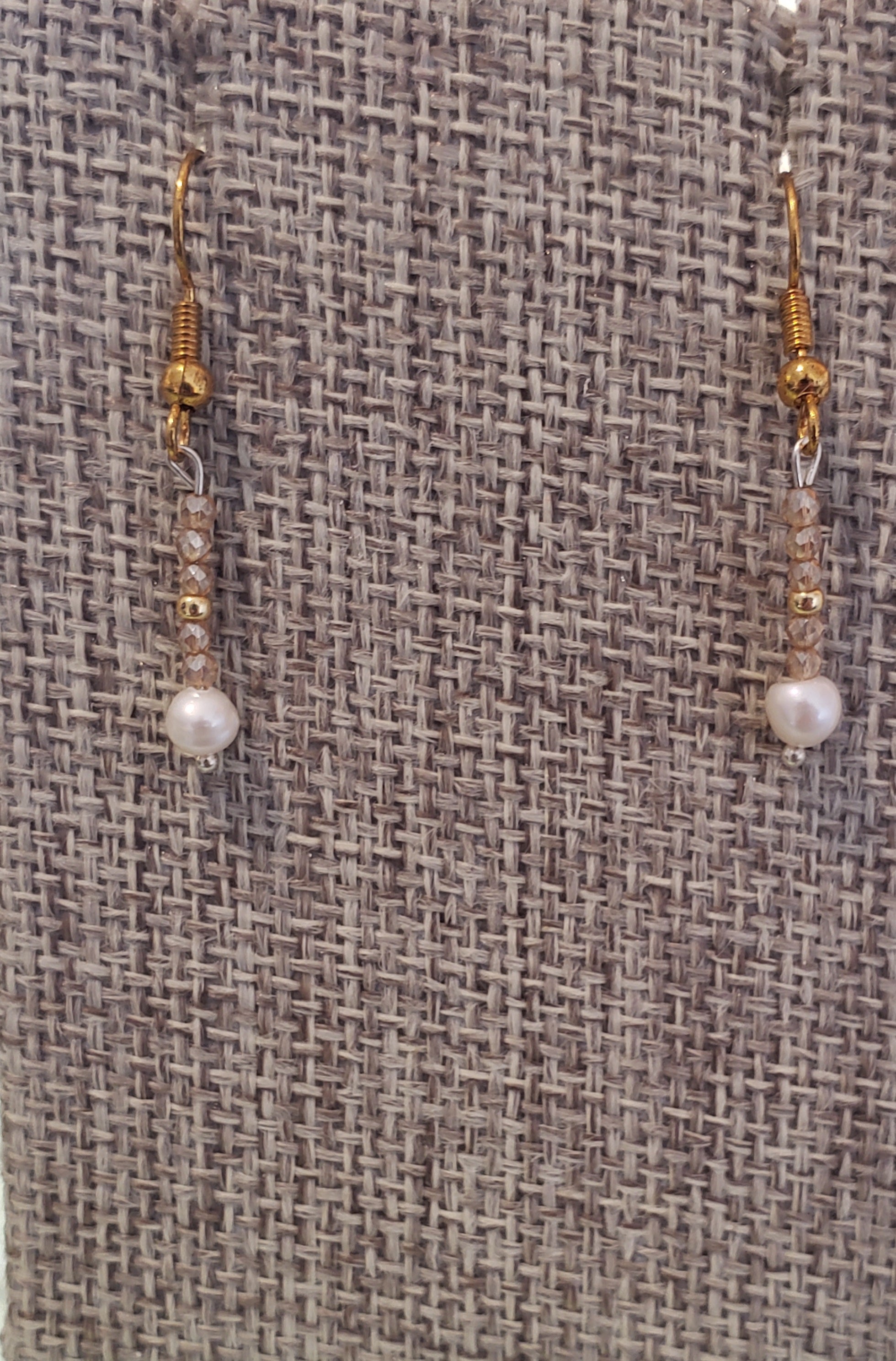 Dangle Earring Gold Quartz Gemstone and Fresh Water Pearls gold filled