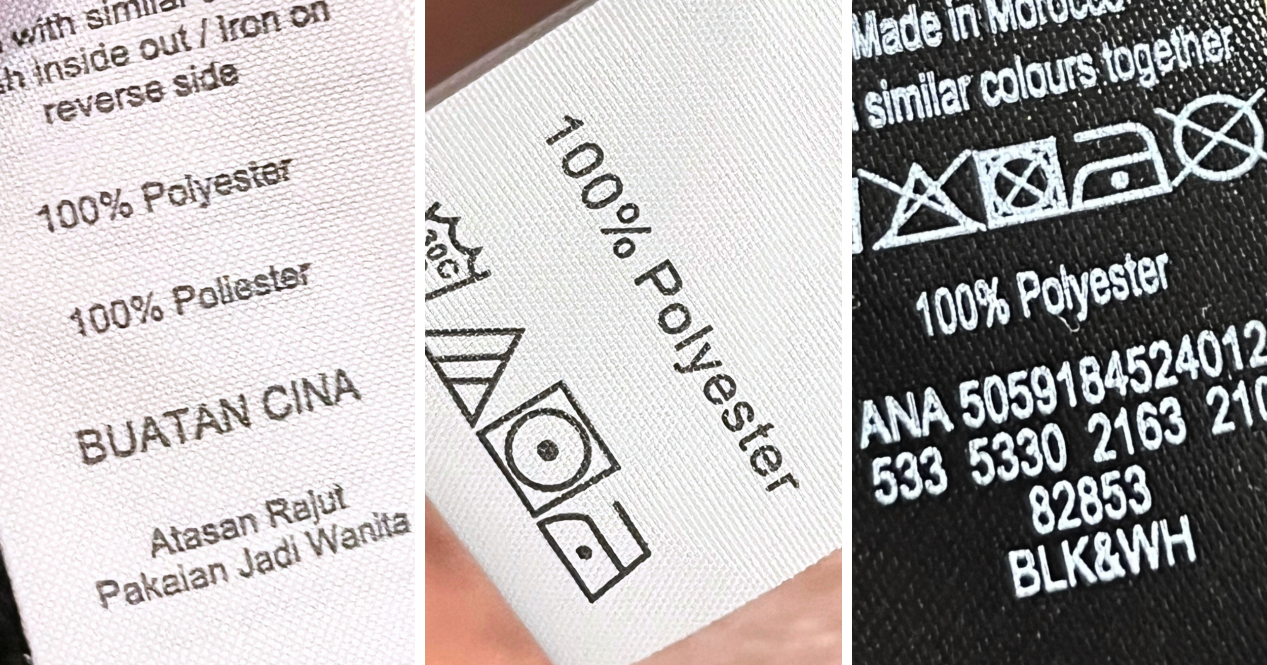 100% polyester clothing labels