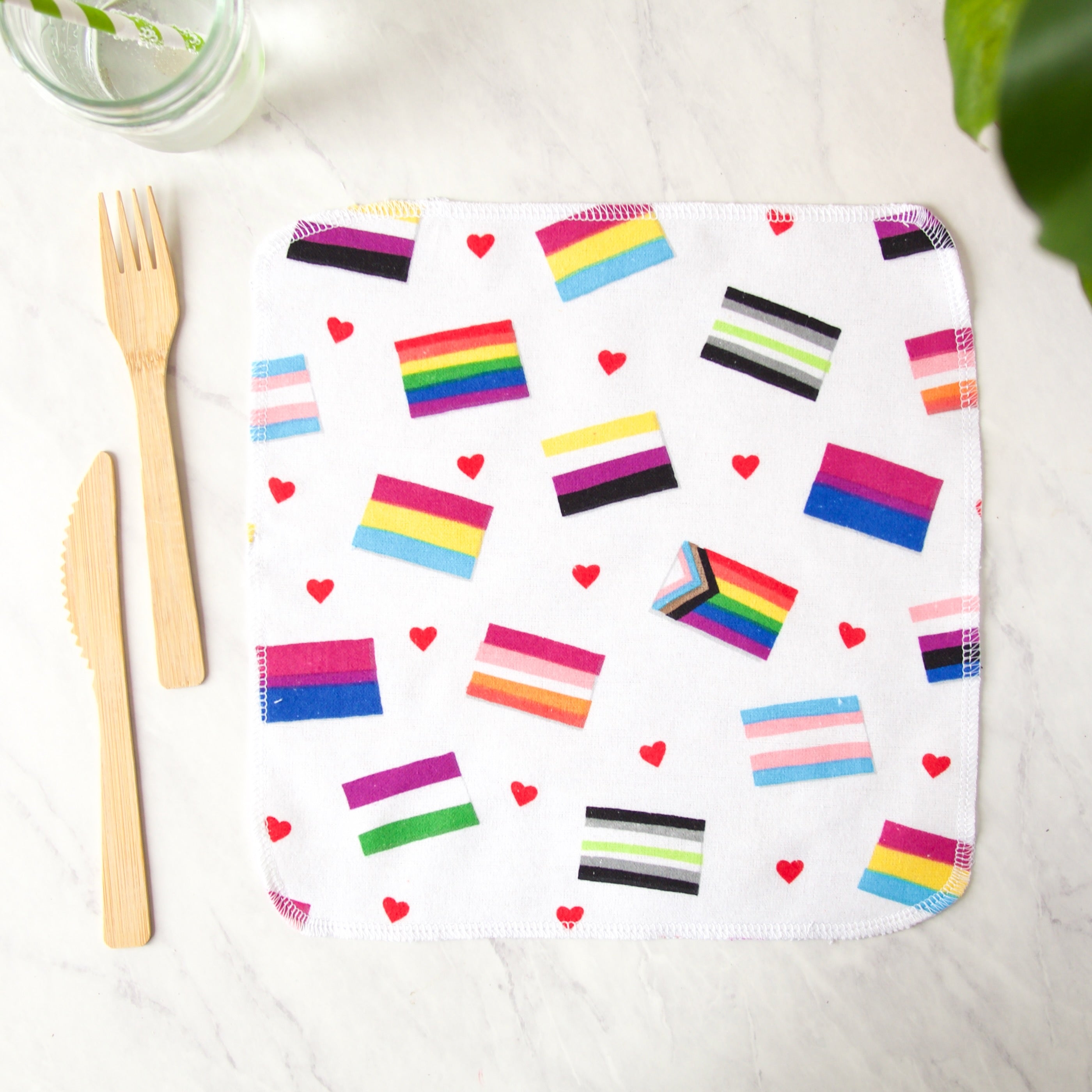Reusable napkins covered in pride flags