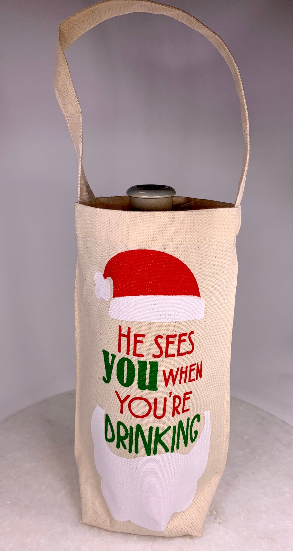 “He sees you when you’re drinking” Bottle Bag.