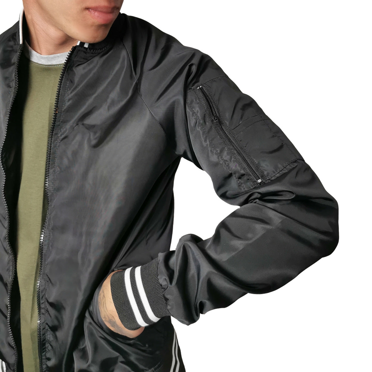 Chamarra Bomber Jacket Negra Personalizable Idink Clothing