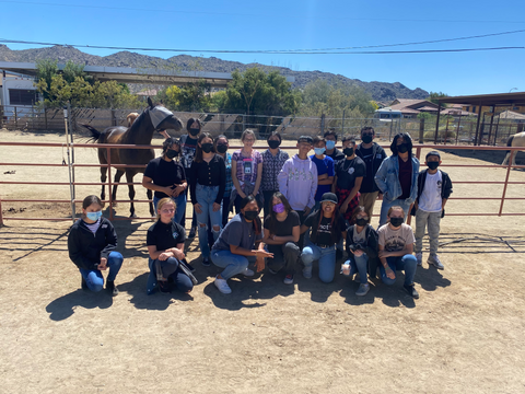 Photo of a group of students taken at the ranch. 