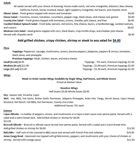 Our Menus – County Line Tavern & Grille