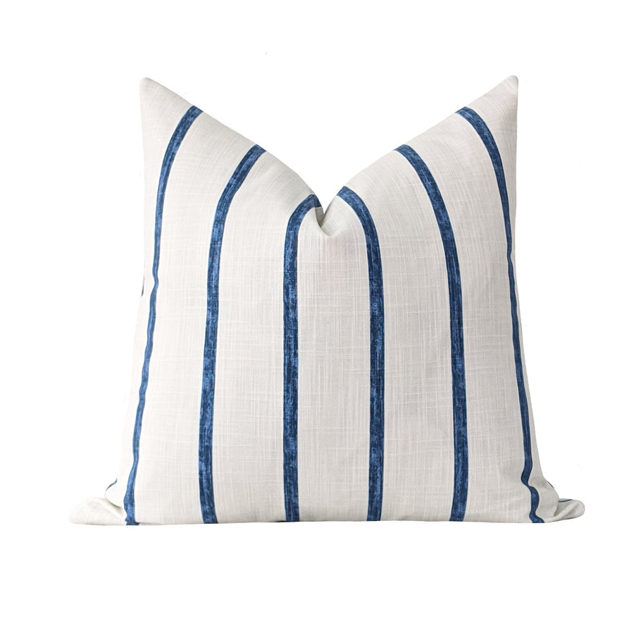Washed Navy Blue Stripe Pillow Land Of Pillows