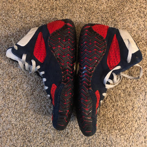red white and blue asics wrestling shoes
