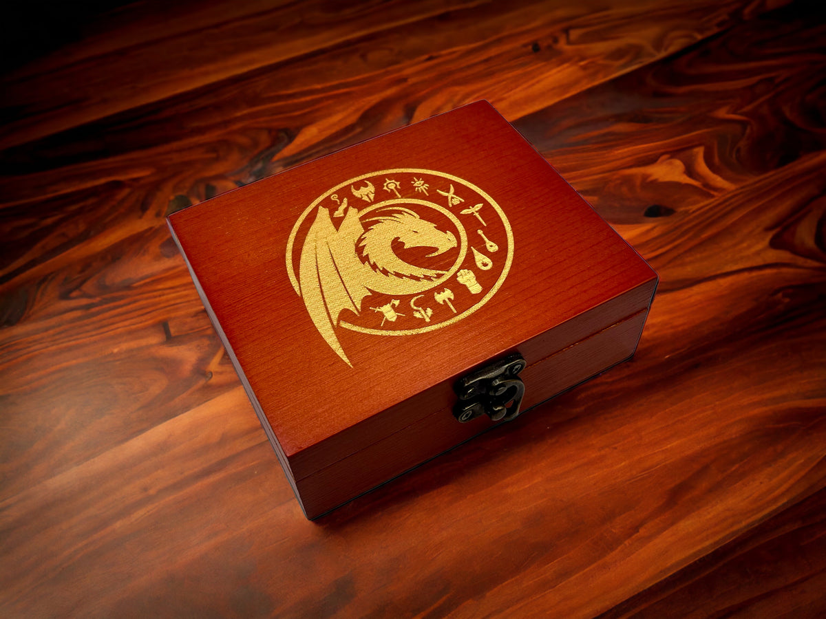 Floating Dragon Eye Polyhedral Dice Set In Limited Edition Wooden D&D Presentation Box