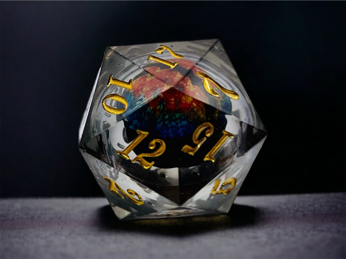 Floating Dragon Eye Polyhedral Dice Set In Limited Edition Wooden D&D Presentation Box