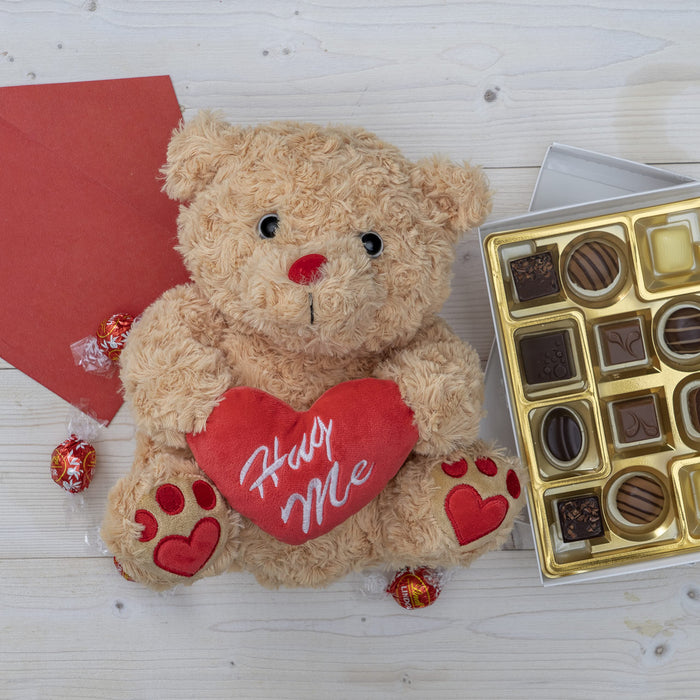 Valentine's Bear - Brown Plush Teddy Bear with Red Hug Me Love Heart Dirty Talking Valentines Day Funny Farting Stuffed Animal Girlfriend Boyfriend