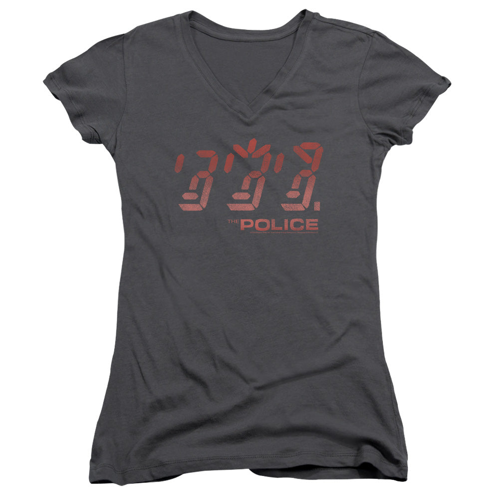 The Police Ghost In The Machine Junior Sheer Cap Sleeve V-Neck Womens T Shirt Charcoal