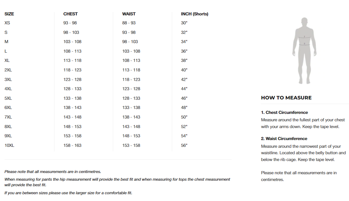 SIZING – Paladin Sports Australia