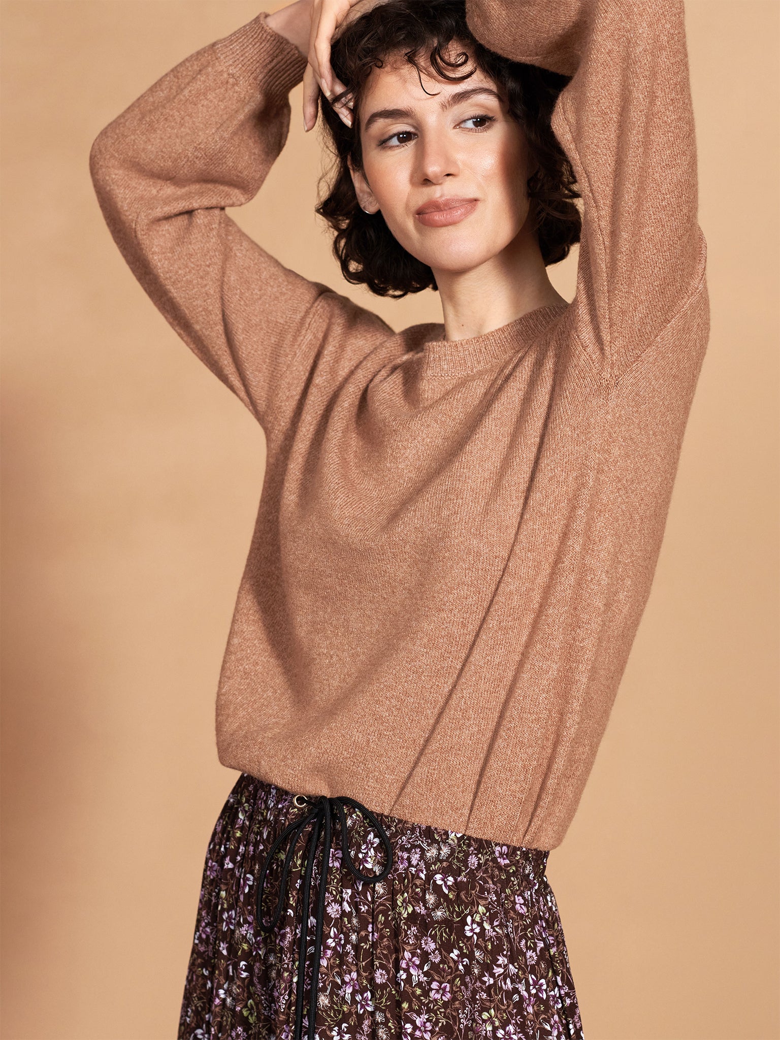 Thought Lucille Fluffy Balloon Sleeve Jumper - Burnt Sugar Brown