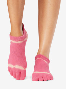 ToeSox Grip Full Toe Low Rise -  Hot Pink Stripe Tie Dye
