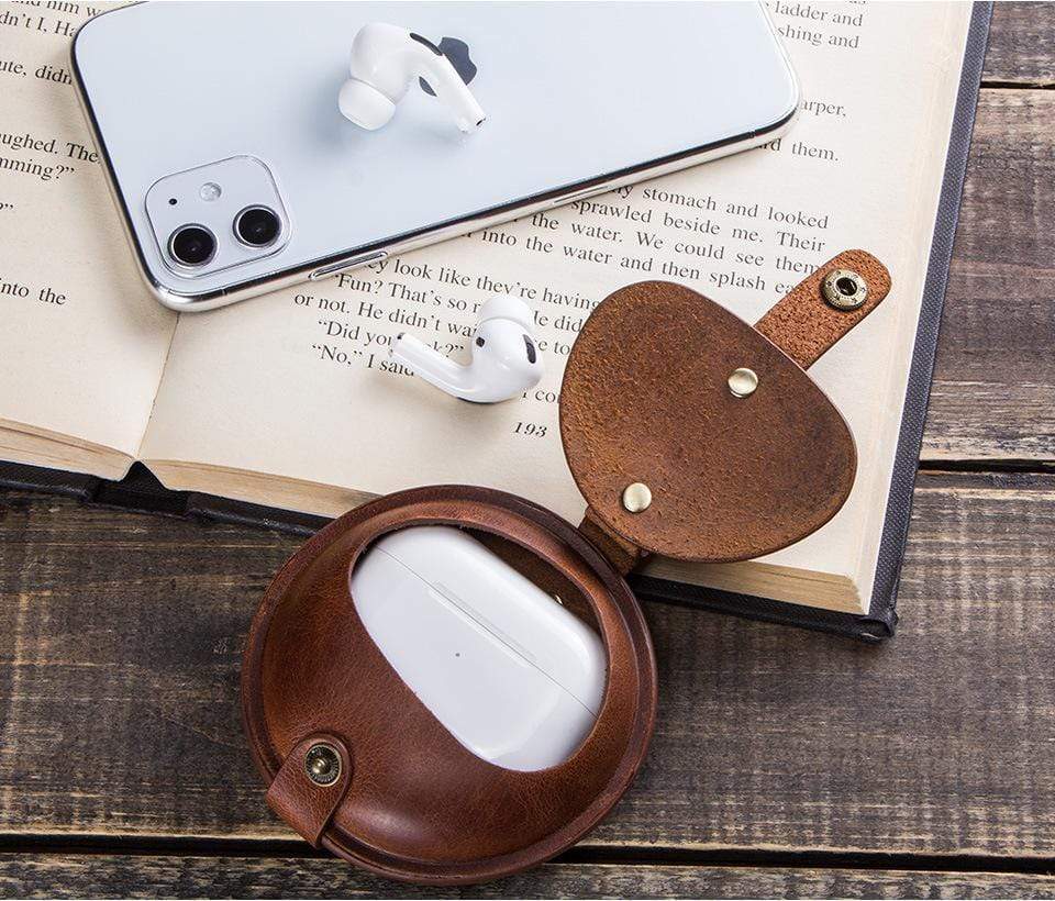 Best Luxury Style Cowhide Leather Case For Apple Airpods Pro Mi