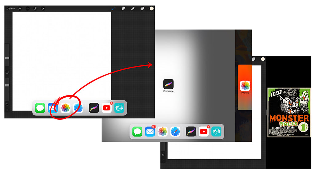 Procreate screenshot steps how to set up reference image on split screen on iPad