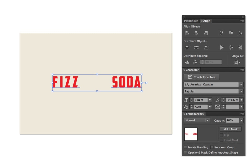Add Fizz Soda test in American Captain font