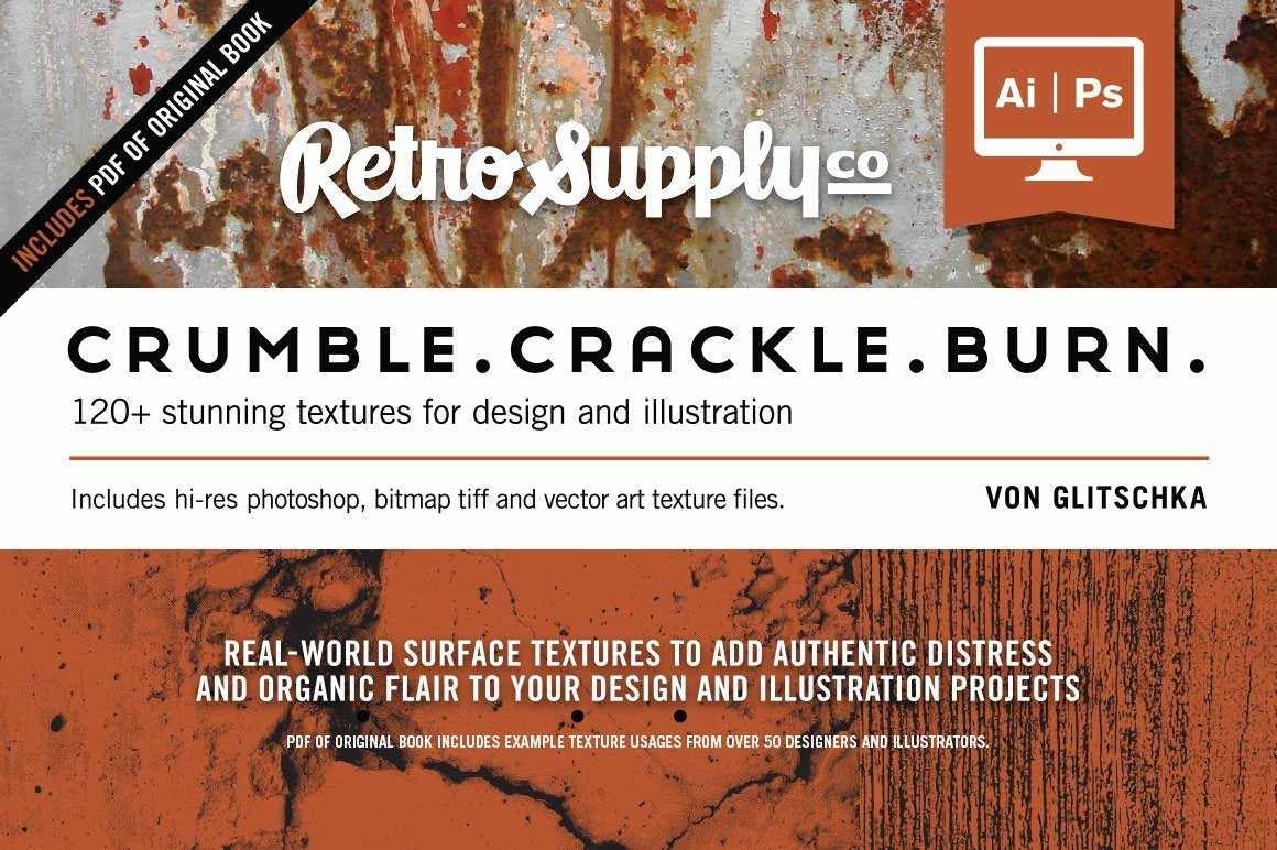 Crumble Crackle Burn Ebook Texture Pack For Adobe Illustrator And Retrosupply Co