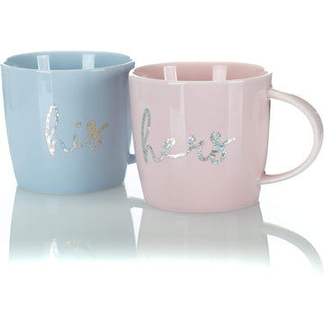 'His and Hers' Blue & Pink Ceramic Mug Set