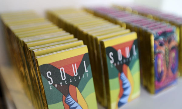 soul chocolate bars lined up one behind the other