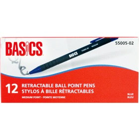 Basics Retractable Ball Point Pen Medium Blue, Box of 12 – Kihew Office  Supply