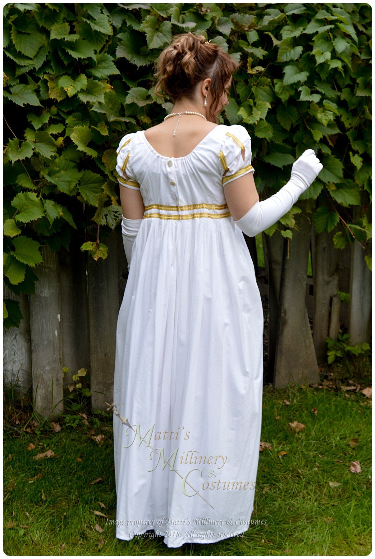 White Gold Cotton Jane Austen Style REGENCY Ball Day Gown Ball Dress f ...