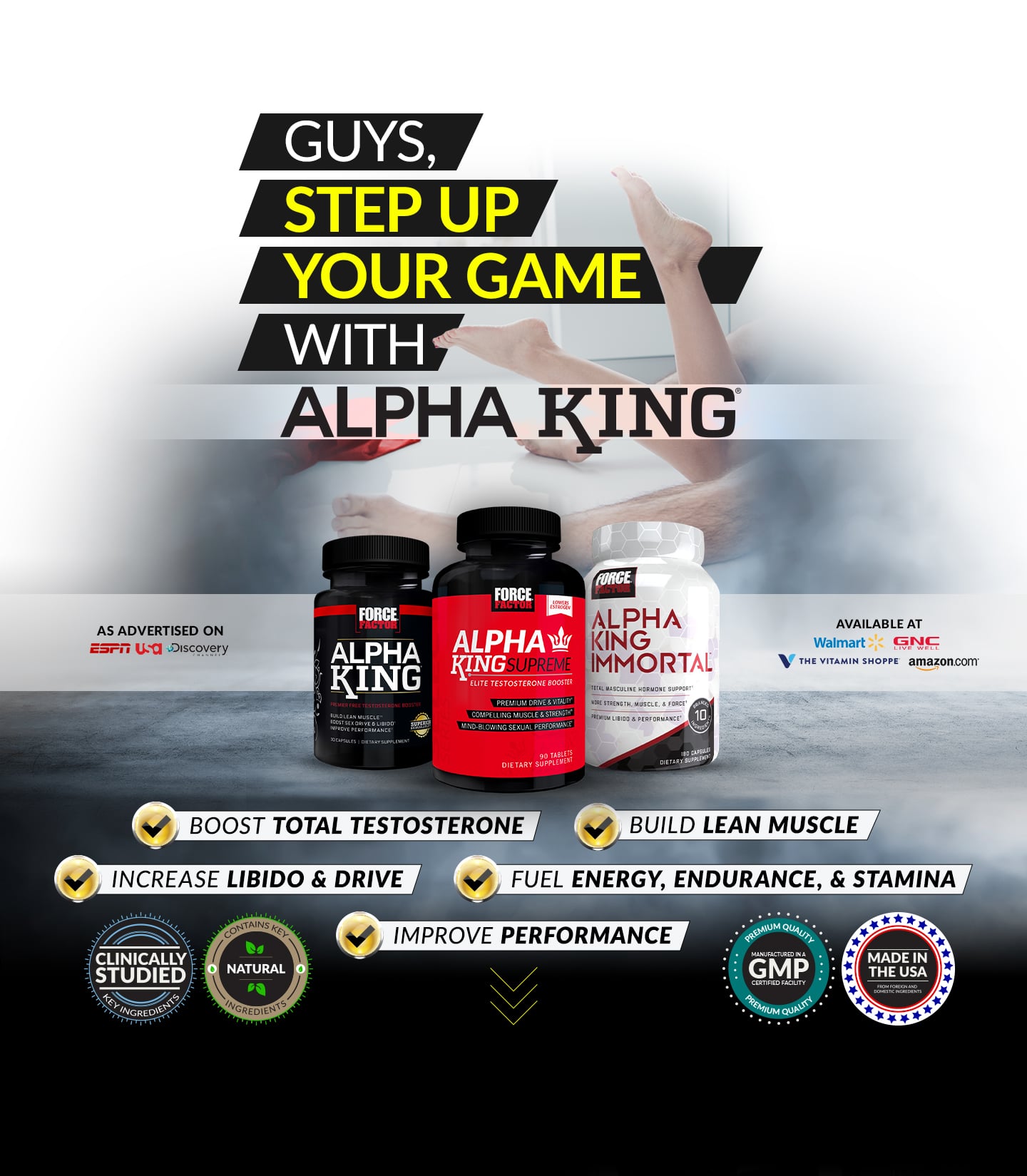 GUYS, STEP UP YOUR GAME WITH ALPHA KING® - BOOST TOTAL TESTOSTERONE, BUILD LEAN MUSCLE, INCREASE LIBIDO & DRIVE, FUEL ENERGY, ENDURANCE, & STAMINA, IMPROVE PERFORMANCE