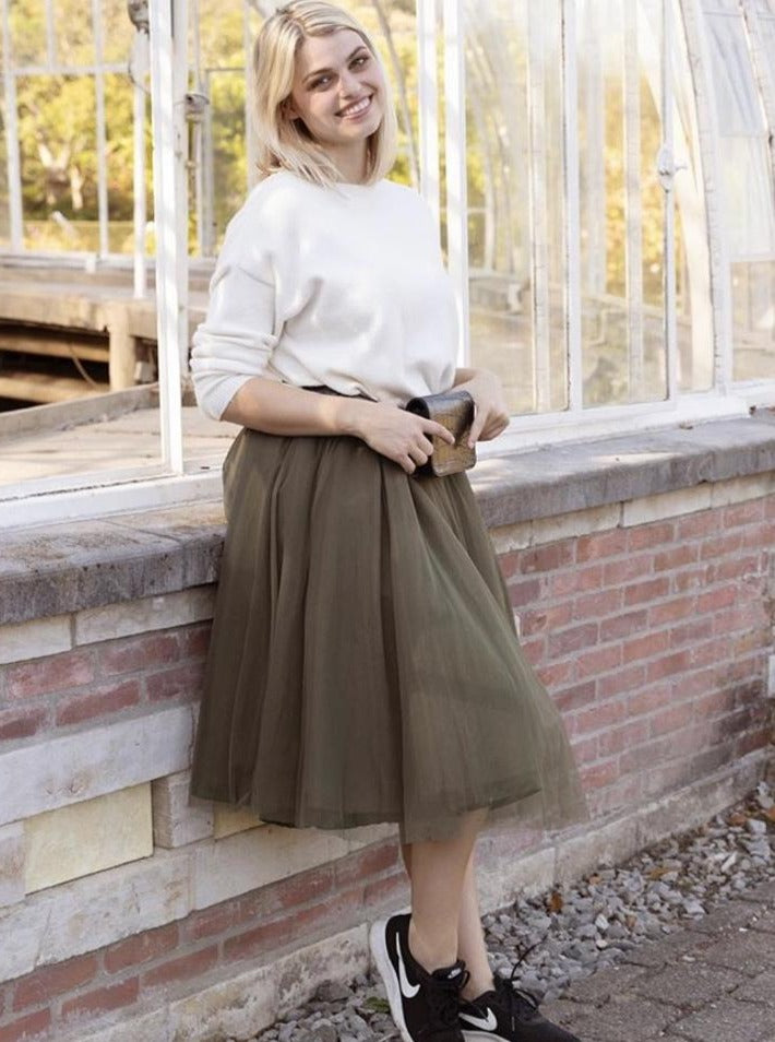 Midi Khaki Tulle Skirt – Sylvie Müller