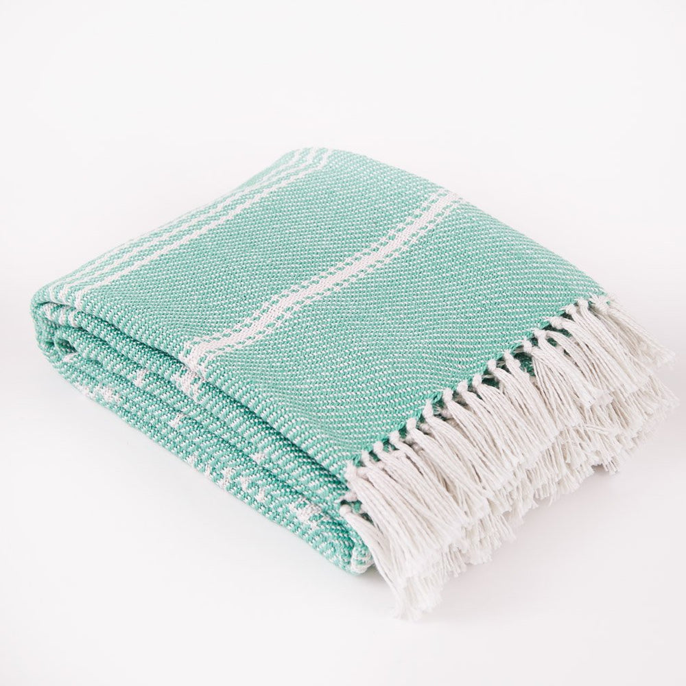 Oxford Stripe Aqua Blanket | Green Striped Throw Blankets | Weaver ...