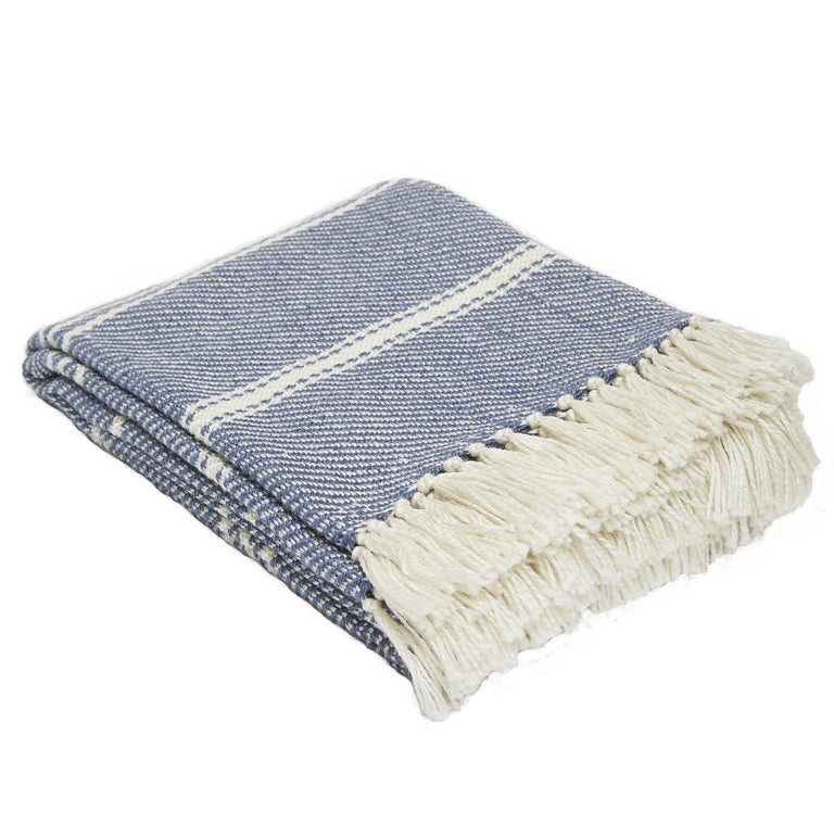 Oxford Stripe Navy Blanket | Blue Striped Throw Blanket – Weaver Green ...