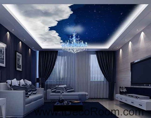 White Clouds Night Sky Wallpaper Wall Decals Wall Art Print Business K Idecoroom