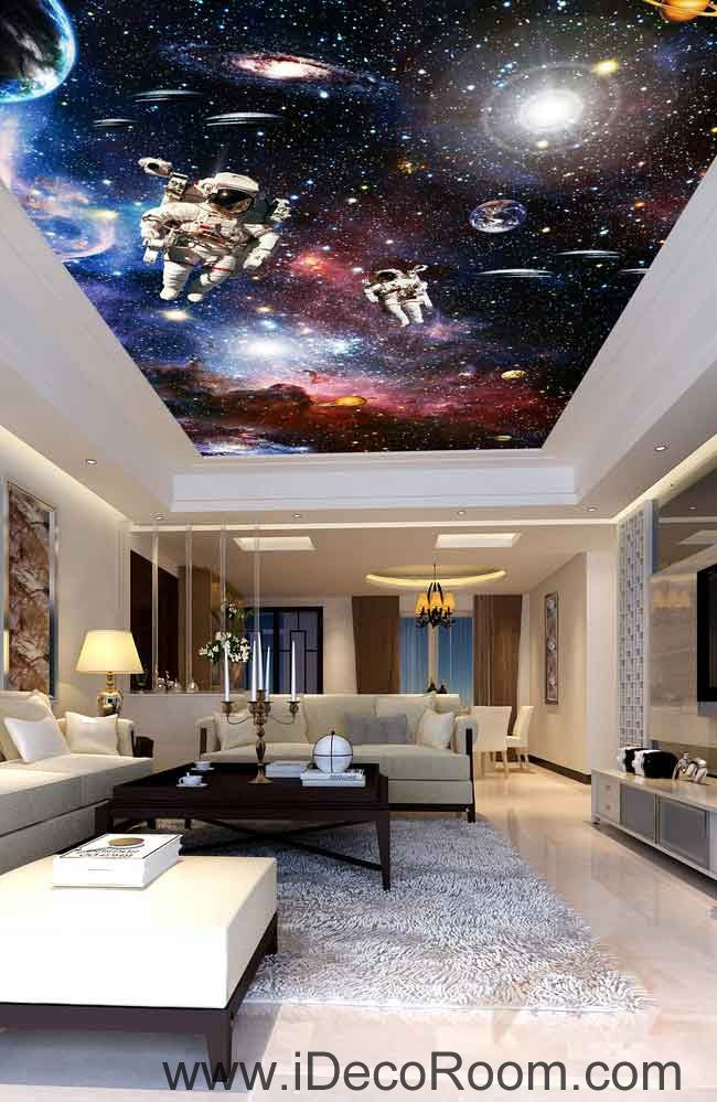 Astronauts Outerspace Walking Planet Solar Wallpaper Wall Decals Wall Art Print Business Kids Wall Paper Nursery Mural Home Decor Removable Wall